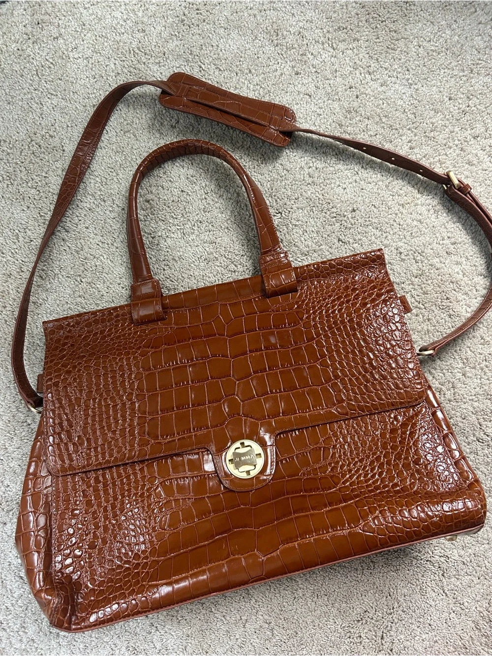 JEMMA Emma Traveler Bag Croc-Embossed Brown Laptop Tote